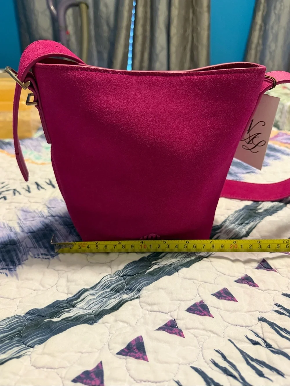 Magenta Suede Bucket Crossbody Bag